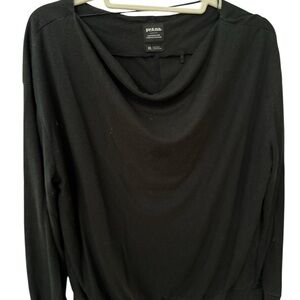 Prana Women's Elegant Black Cowl Neck Long-sleeve T-Shirt